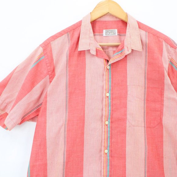 Vintage Gianfranco Ruffini Shirt Mens Pink Striped Button Down Short Sleeve XL - Picture 3 of 8